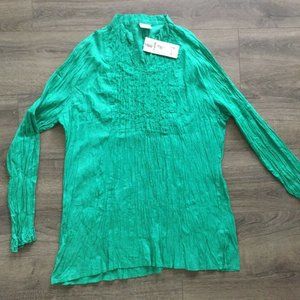 NWT Greater Good Long Sleeve V Neck Beaded Crinkle Green Tunic Plus Size 3XL